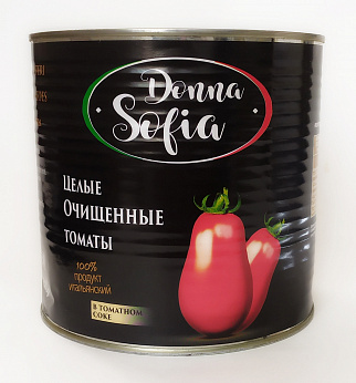 Томаты целые очищенные, в томатном соке, 2500 гр, "Donna Sofia"