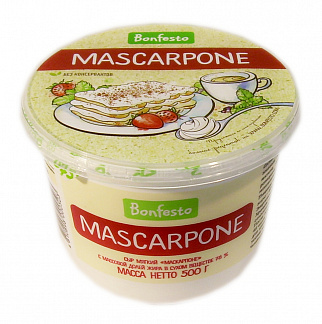 Сыр мягкий Маскарпоне, 78%, 500 гр, "Bonfesto"