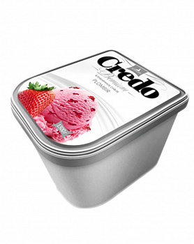 Мороженое "Credo" - Пломбир "Клубничное суфле", контейнер 1300 гр, "Петрохолод"